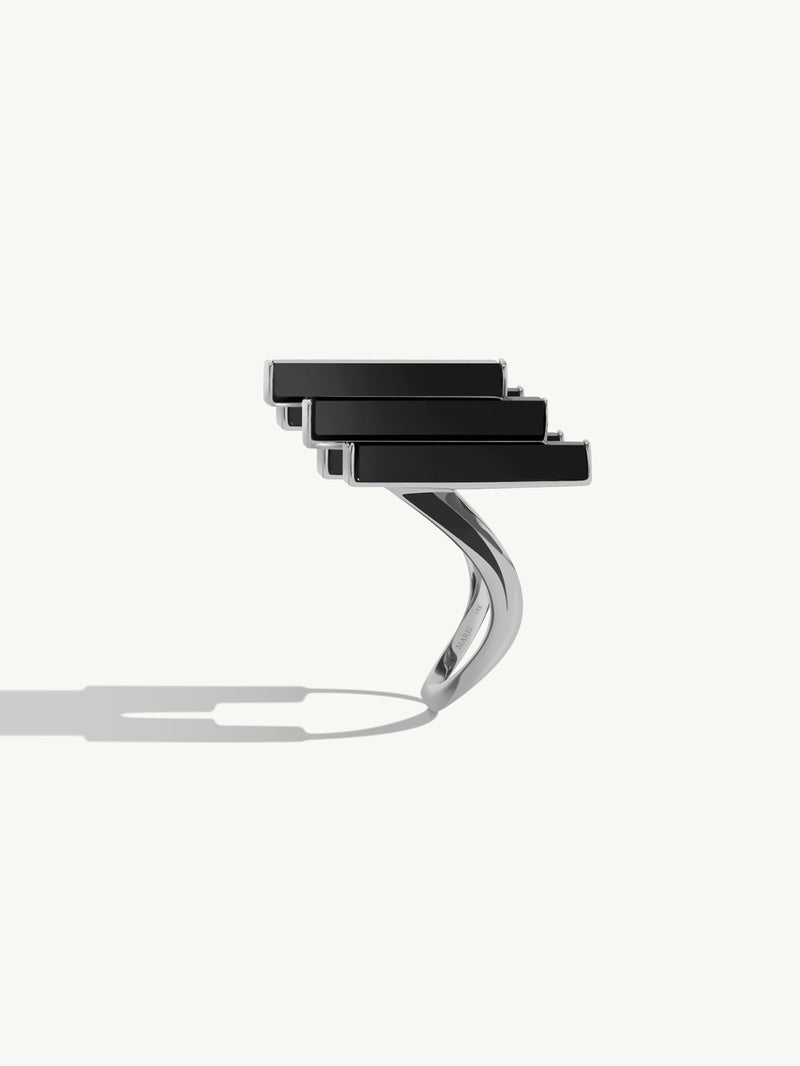 Invidia Black Onyx Column Ring In 18-Karat White Gold