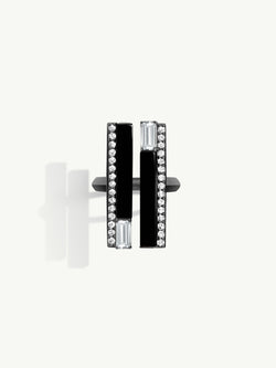 Invidia Black Onyx Column Ring With Baguette-Cut White Diamonds & Pavé-Set Diamonds In 18K Blackened Gold