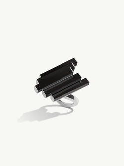 Invidia Black Onyx Column Ring In 18-Karat White Gold
