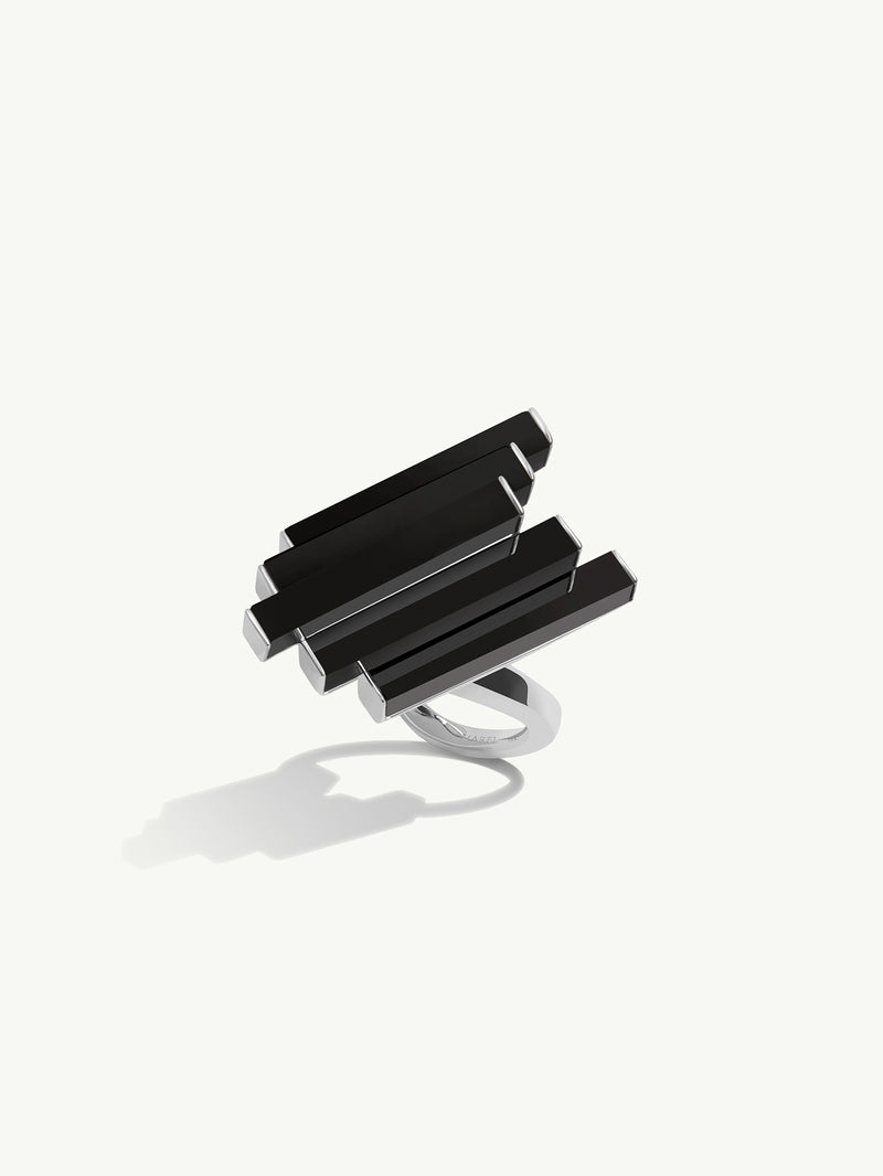 Invidia Black Onyx Column Ring In 18-Karat White Gold