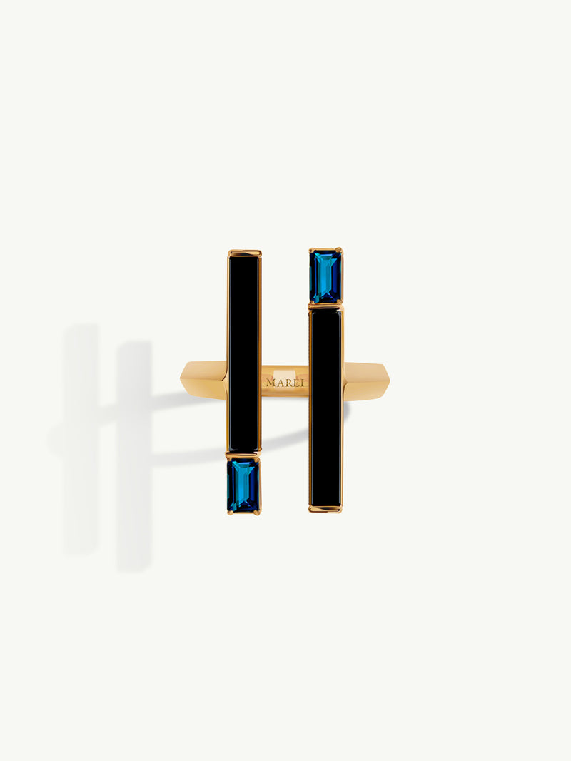 Invidia Black Onyx Column Ring & Baguette-Cut Blue Sapphires In 18-Karat Yellow Gold