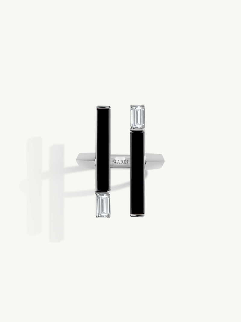 Invidia Black Onyx Column Ring With Baguette-Cut White Diamonds In 18-Karat White Gold