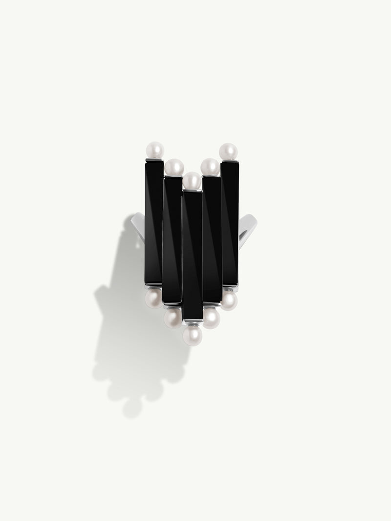 Invidia Black Onyx Column & Pearl Ring In 18-Karat White Gold