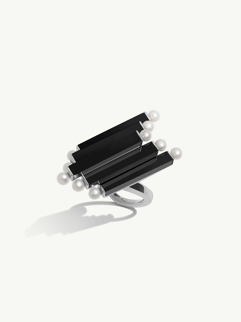 Invidia Black Onyx Column & Pearl Ring In 18-Karat White Gold