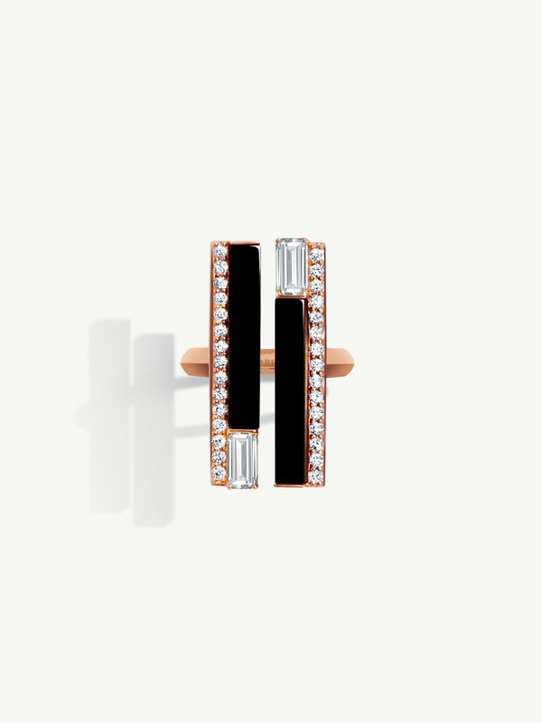 Invidia Black Onyx Column Ring With Baguette-Cut & Pavé Diamonds In 18K Rose Gold, 1.28 CTW