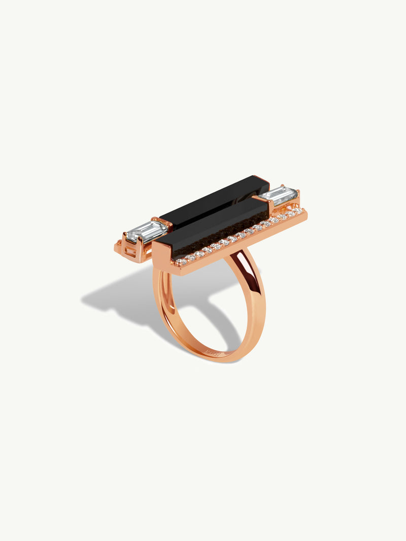 Invidia Black Onyx & Baguette-Cut White Diamond Ring With Pavé-Set Diamonds In 18K Rose Gold