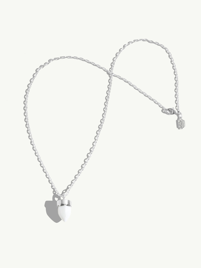 Levant Amulet Pendant Necklace With White Agate In 18K White Gold