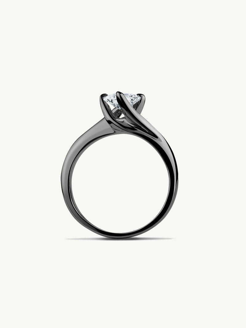 Pythia Serpentine Twist Brilliant Princess-Cut White Diamond Engagement Ring In 18K Blackened Gold