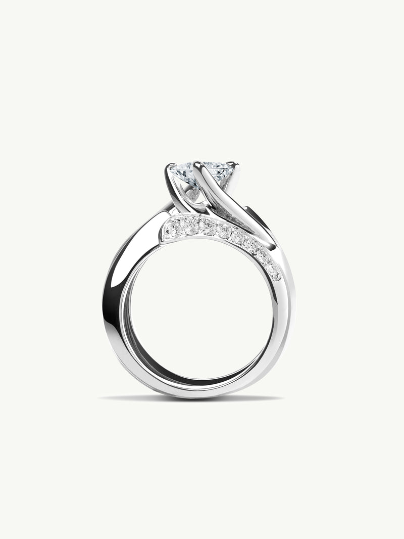 Pythia Serpentine Twist Brilliant Princess-Cut White Diamond Engagement Ring In Platinum