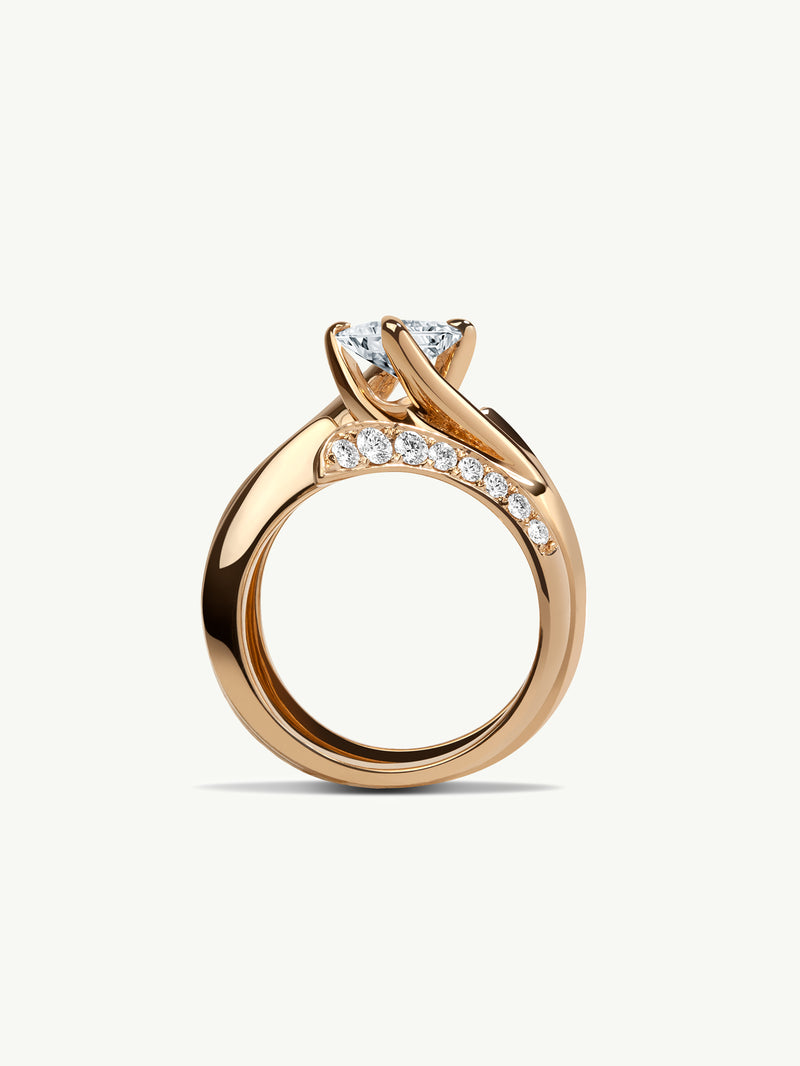 Pythia Serpentine Twist Brilliant Princess-Cut White Diamond Engagement Ring In 18K Yellow Gold