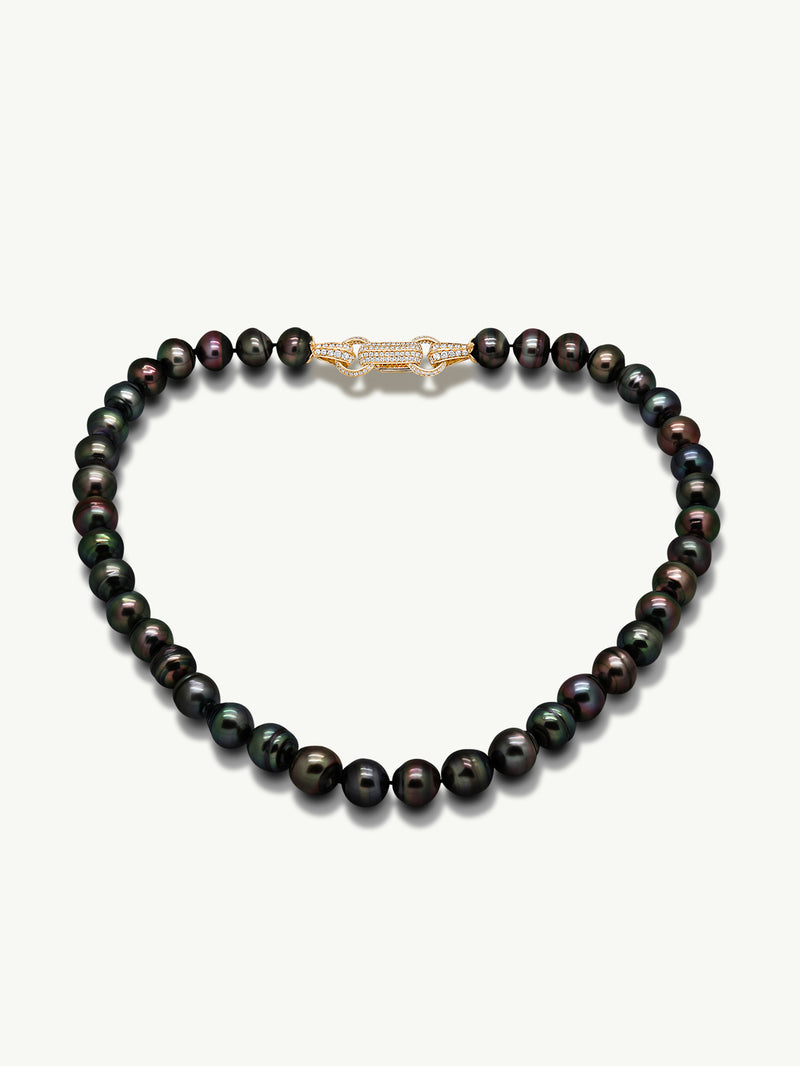 Nyx Tahitian Black Circle Pearl Necklace With Pavé-Set Brilliant Diamonds In 18K Yellow Gold
