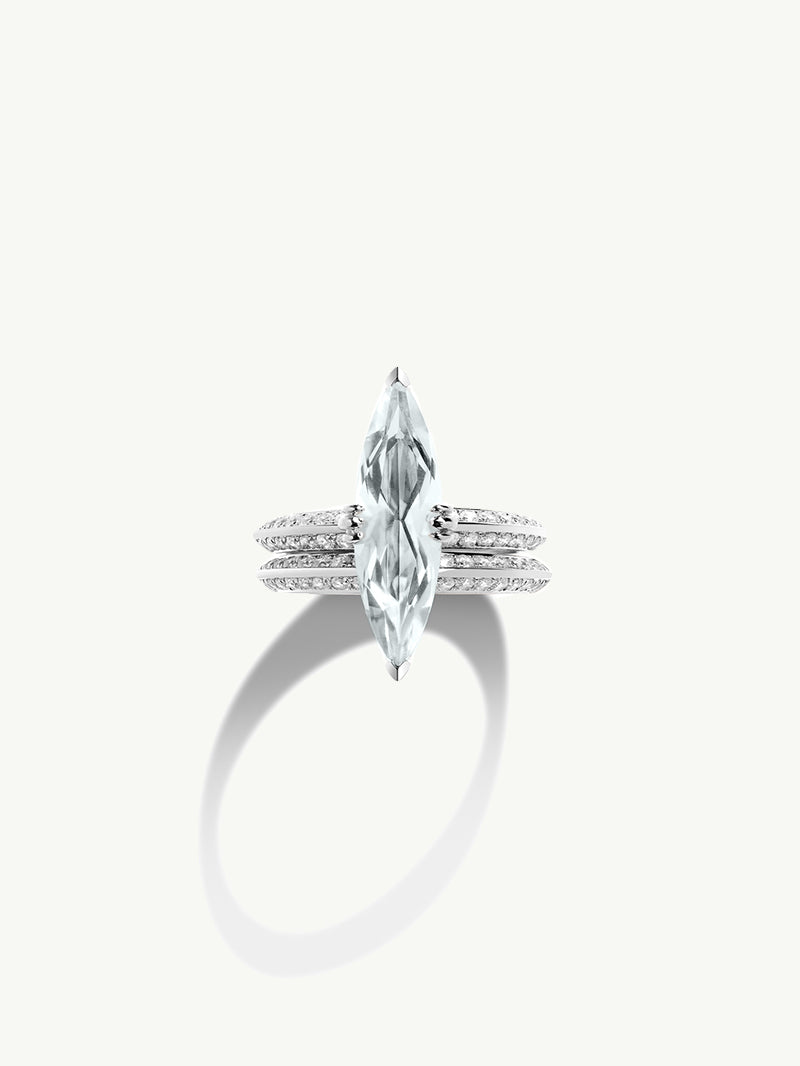 Marei Beveled-Edge Pavé-Set Brilliant White Diamond Wedding Band In Platinum