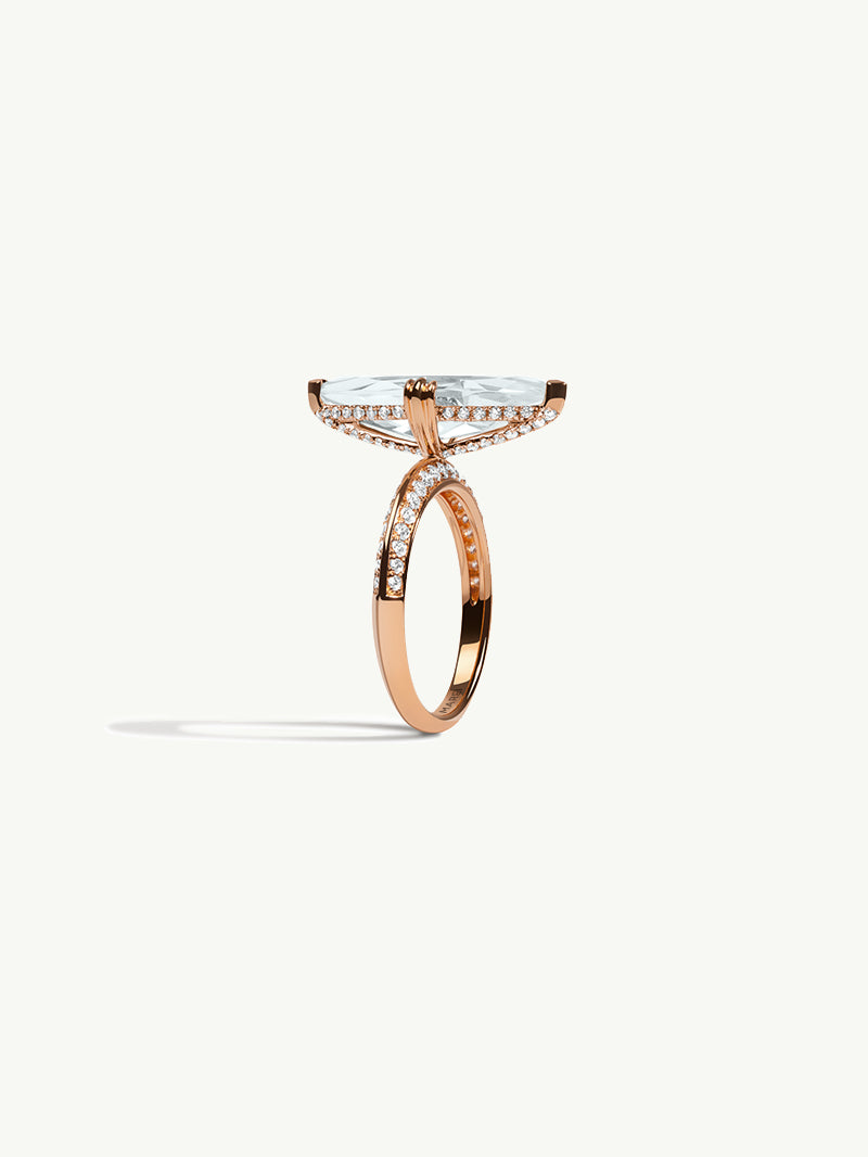 Marei Diamond Halo Marquise-Cut White Aquamarine Engagement Ring In 18K Rose Gold