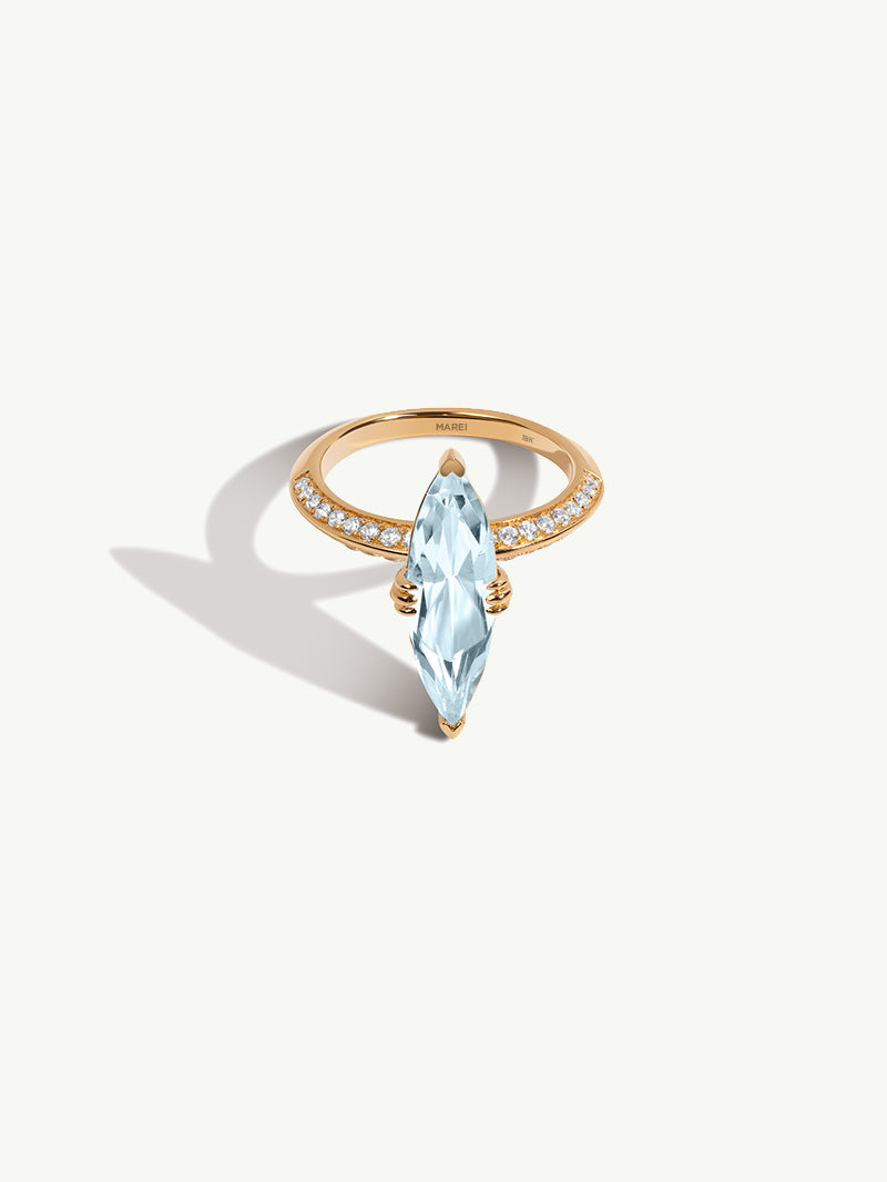 Marei Diamond Halo Marquise-Cut Blue Aquamarine Engagement Ring In 18K Yellow Gold