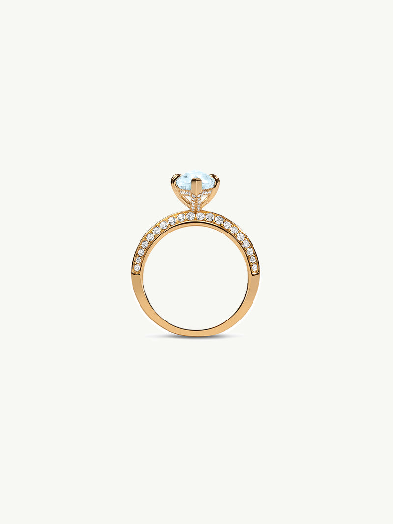 Marei Diamond Halo Marquise-Cut Blue Aquamarine Engagement Ring In 18K Yellow Gold