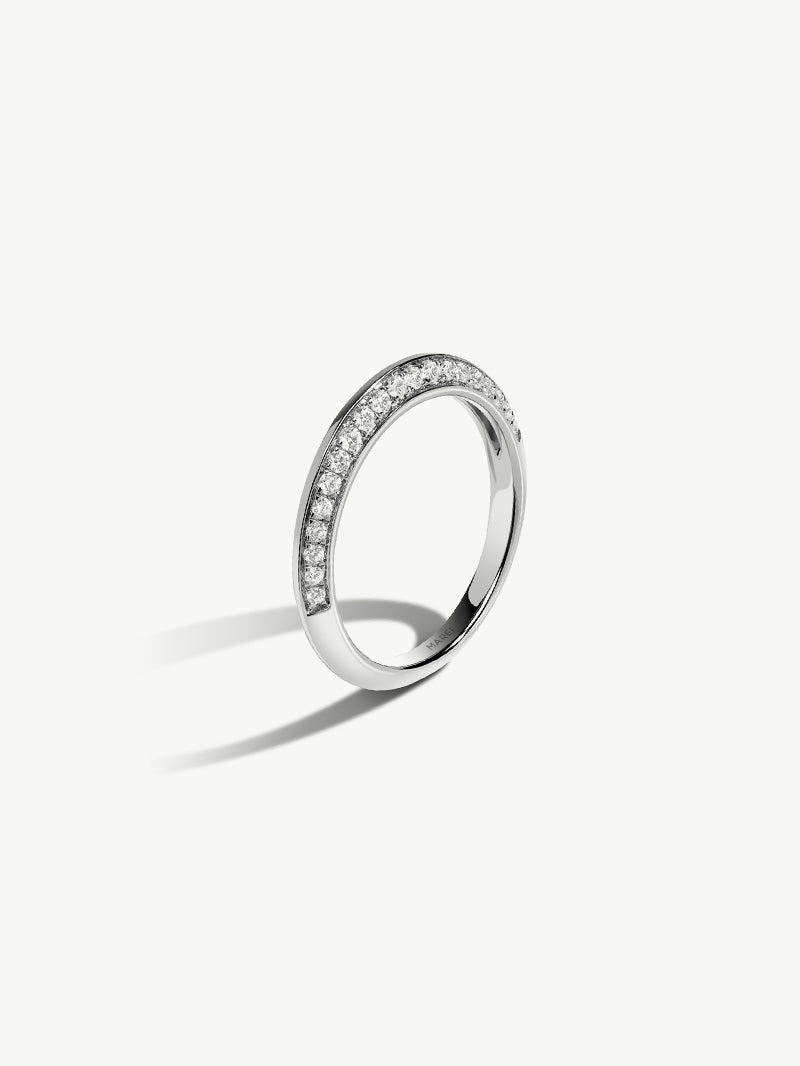 Marei Beveled-Edge Pavé-Set Brilliant White Diamond Wedding Band In Platinum