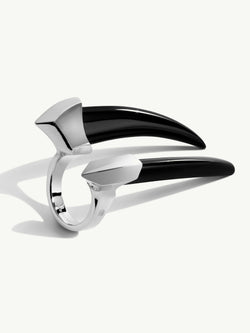 Damian Black Onyx Horn Talisman Ring In 18K White Gold