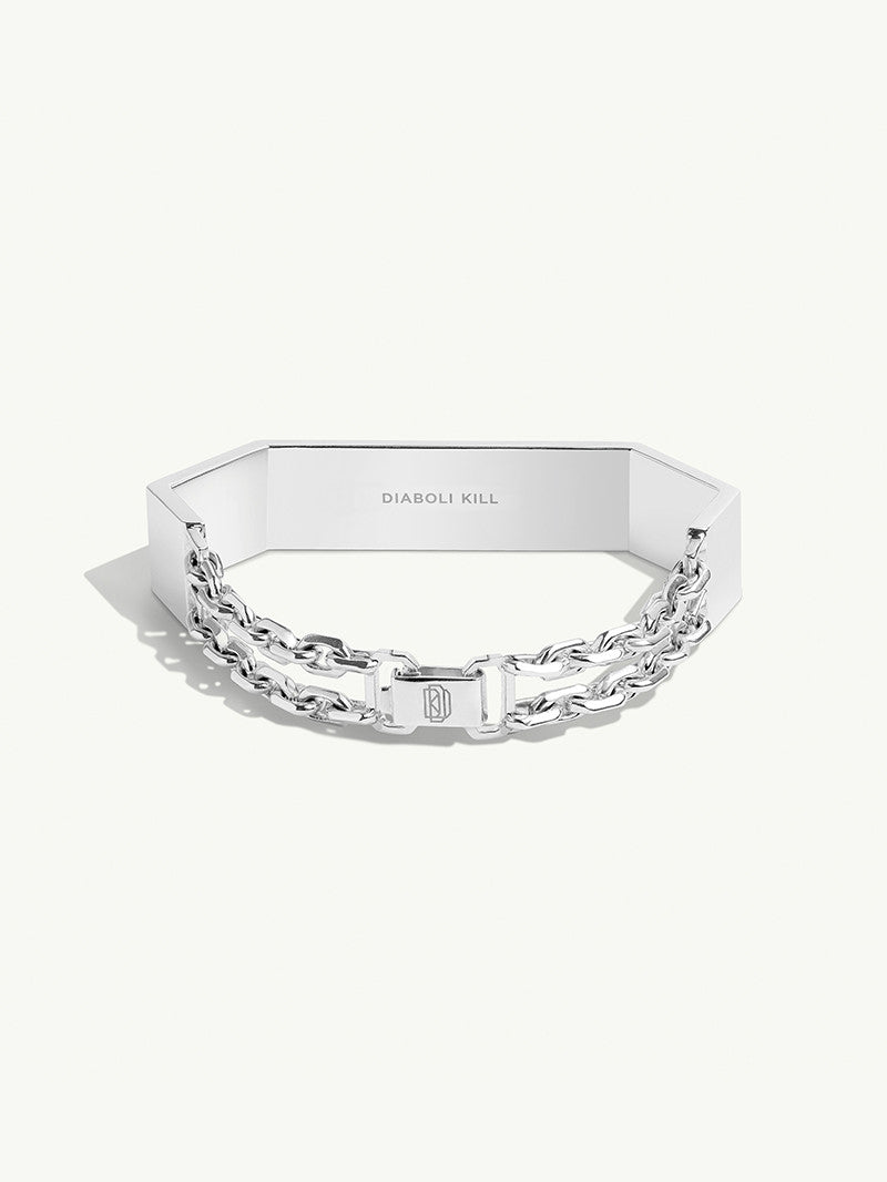 Octavian Brilliant-Cut White Diamond Geometric ID Bracelet In Sterling Silver - Large