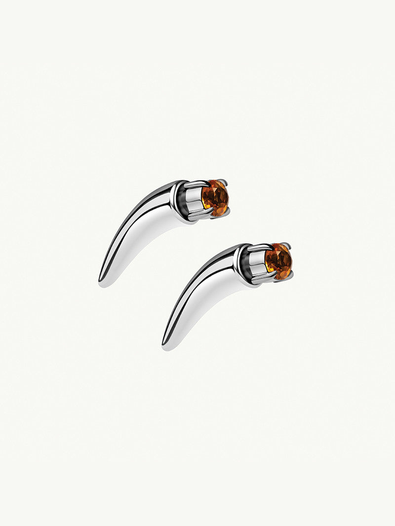 Damian Citrine Horn Talisman Earrings In 18K White Gold