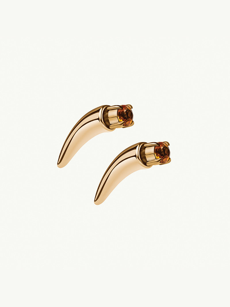 Damian Citrine Horn Talisman Earring In 18K Yellow Gold