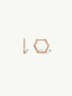 Hexagon Pavé White Diamond Earrings In 18K Rose Gold, 0.20CTW