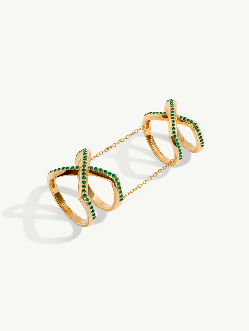 Exquis Gemini Pavé Tsavorite Garnet Infinity Ring In 18K Yellow Gold