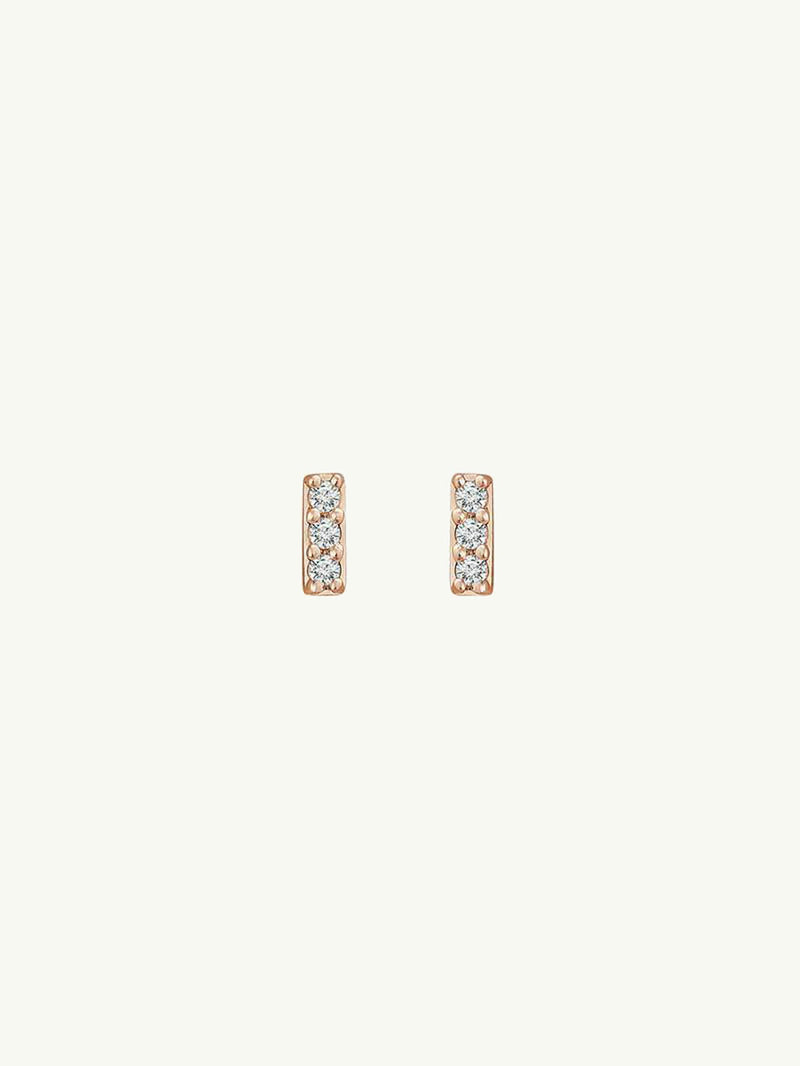 Petite Pavé White Diamond Bar Earrings In 14K Rose Gold, 0.05CTW