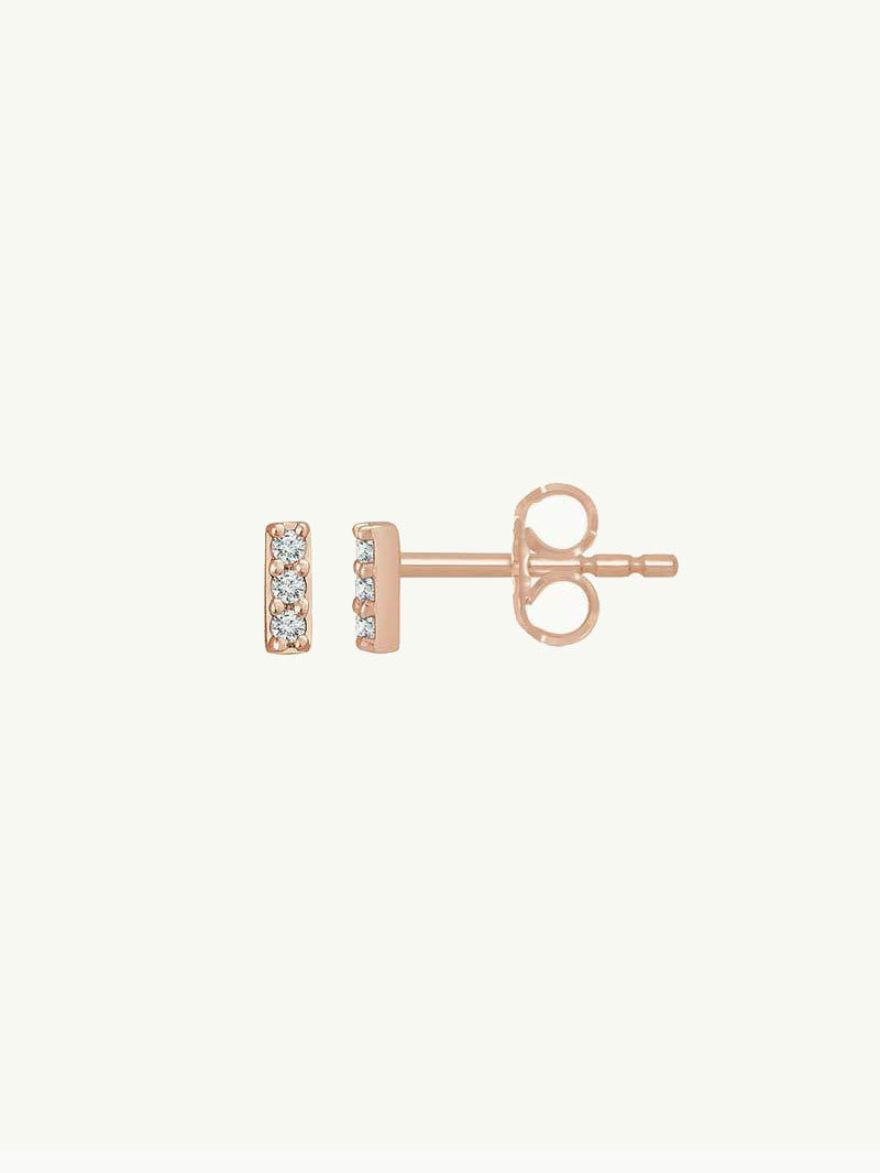 Petite Pavé White Diamond Bar Earrings In 14K Rose Gold, 0.05CTW